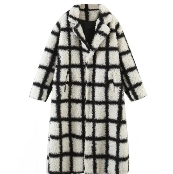 Chic Coats Fashion Long Plaid Faux Fur Jacket Coat Women - Picture 6 of 9